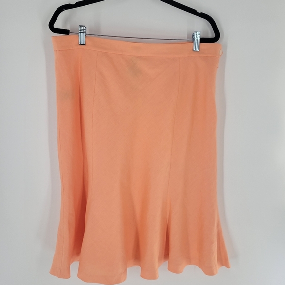 Chaps 100% Linen Midi Orange Skirt Size 14 New - Picture 4 of 5